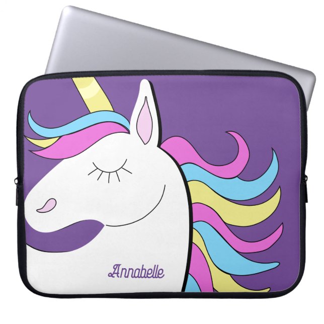 Purple Unicorn Pretty Unicorns Fantasy Laptop Sleeve (Front)