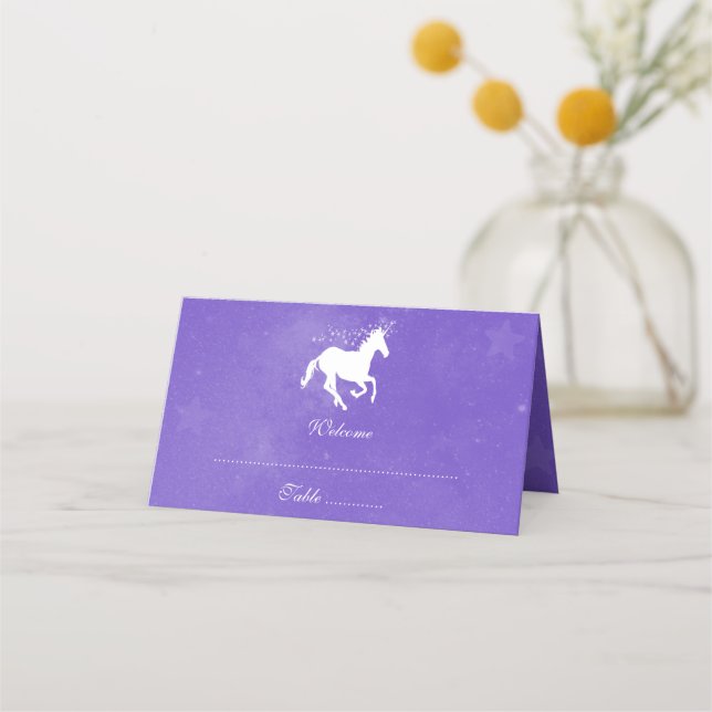 Purple Unicorn Reception Place Card (Front)