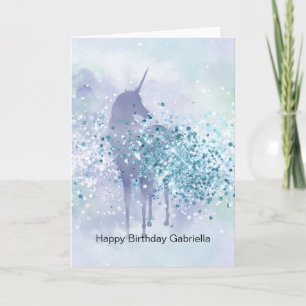 Purple Unicorn Sparkle Aqua Glittery Confetti      Card