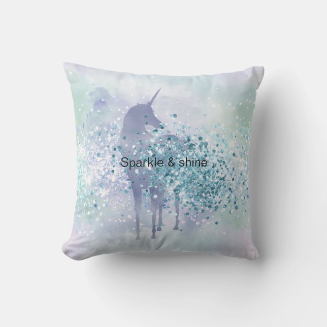 Purple Unicorn Sparkle Aqua Glittery Confetti      Cushion (Front)