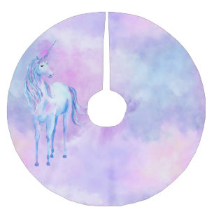 Purple Unicorn Watercolor Brushed Polyester Tree Skirt
