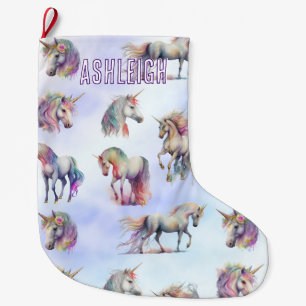 Purple Unicorns Large Christmas Stocking