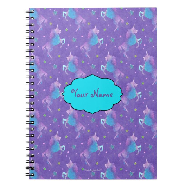 Purple Unicorns Pink Stars Notebook (Front)