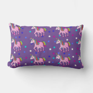 Purple Unicorns & Star Print Lumbar Pillow