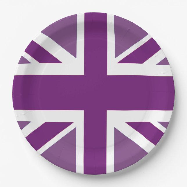 Purple Union Jack British Flag Paper Plate (Front)