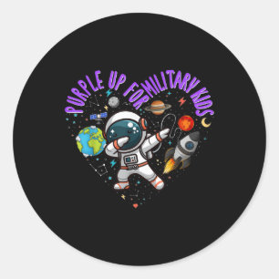 Purple Up For Military Kids Astronaut Military Chi Classic Round Sticker