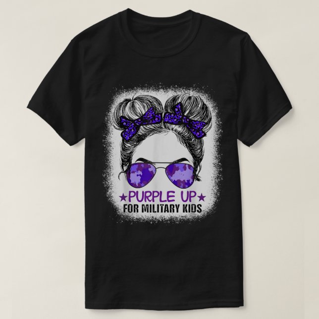 Purple Up For Military Kids Cute Messy Bun Militar T-Shirt (Design Front)
