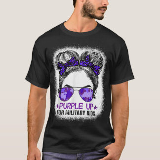 Purple Up For Military Kids Cute Messy Bun Militar T-Shirt