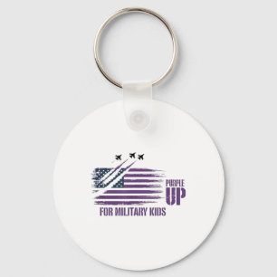 Purple Up For Military Kids Distressed American Fl Key Ring