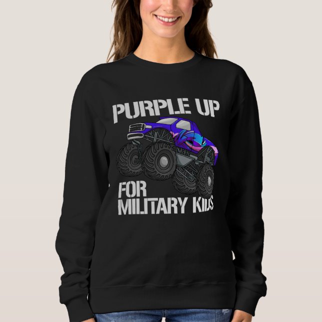 Purple Up For Military Kids Monster Truck Boys Pur Sweatshirt (Front)