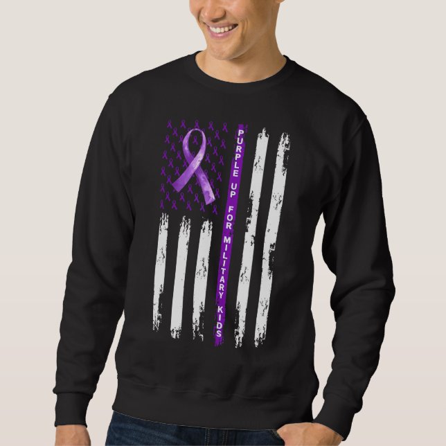Purple Up For Military Ribbon Month Military Kids  Sweatshirt (Front)