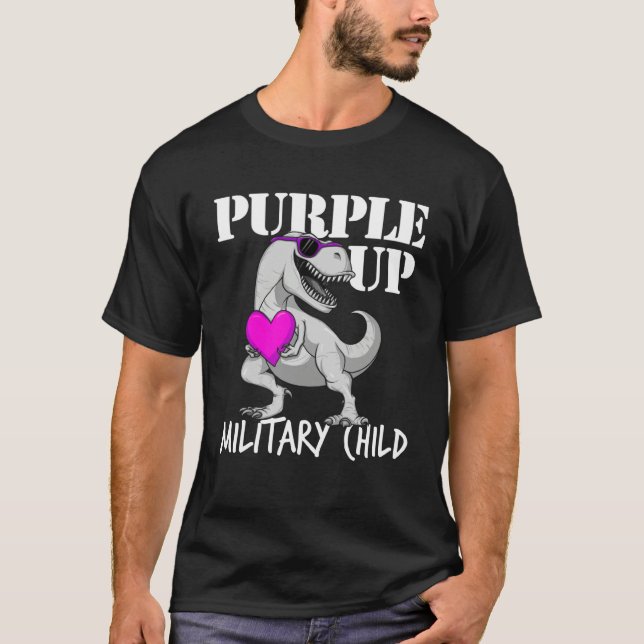 Purple Up Military Child Rex Dinosaur Boys Purple  T-Shirt (Front)