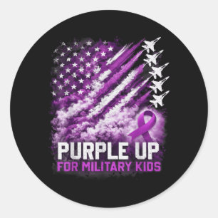 Purple Up Military Kids April Awareness USA Flag Classic Round Sticker
