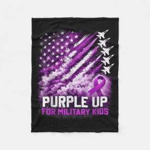 Purple up military kids april awareness usa flag fleece blanket