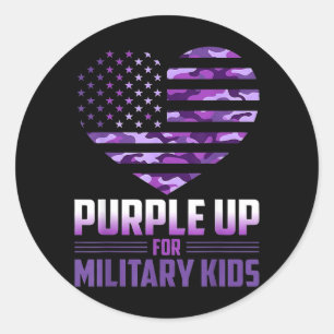 Purple Up Military Kids USA Flag Heart April Men Classic Round Sticker