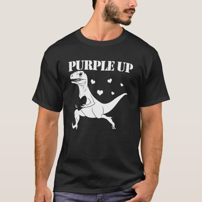 Purple Up Raptor Military Child Month Dinosaur Pur T-Shirt (Front)