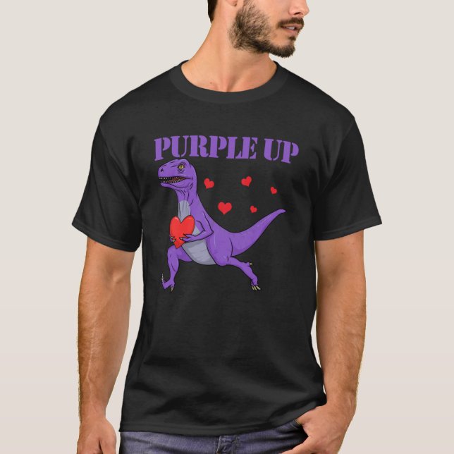 Purple Up Raptor Military Child Month Dinosaur Pur T-Shirt (Front)