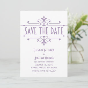 Purple v2 Fancy Ornamental Save the Date Invite