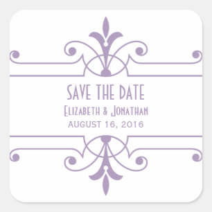Purple v2 Fancy Ornamental Save the Date Stickers