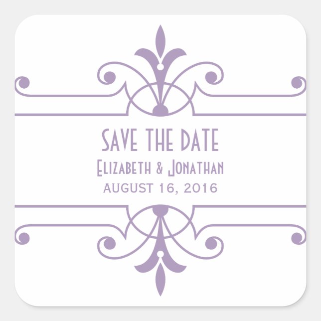 Purple v2 Fancy Ornamental Save the Date Stickers (Front)