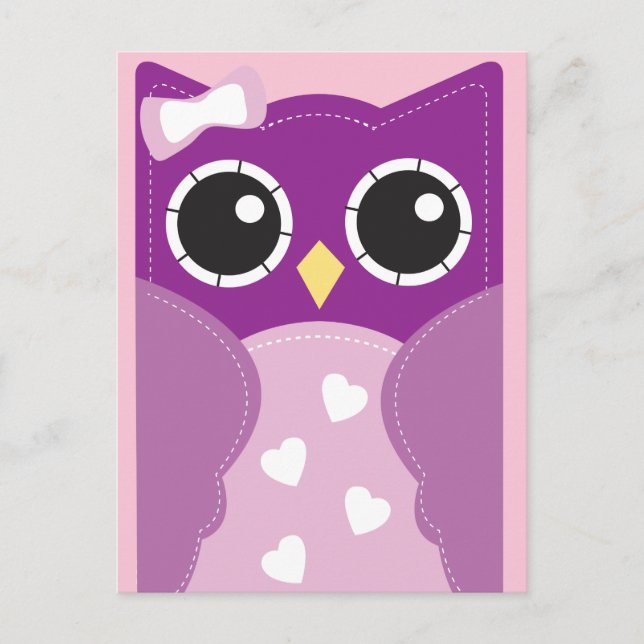 Purple Valentine Owl Classroom Cards for Kids (Front)