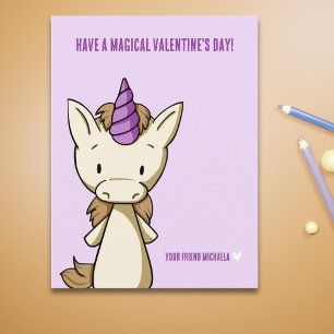 Purple Valentine's Day Unicorn Classroom Holiday Postcard
