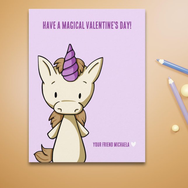 Purple Valentine's Day Unicorn Classroom Holiday Postcard (Creator Uploaded)