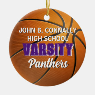 Purple Varsity Basketball Team Custom Christmas Ceramic Ornament