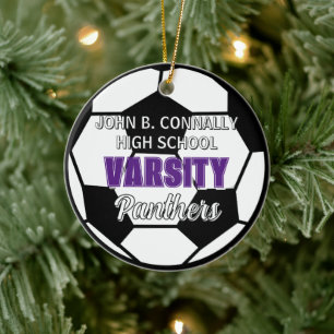 Purple Varsity Soccer Custom High School Christmas Ceramic Ornament