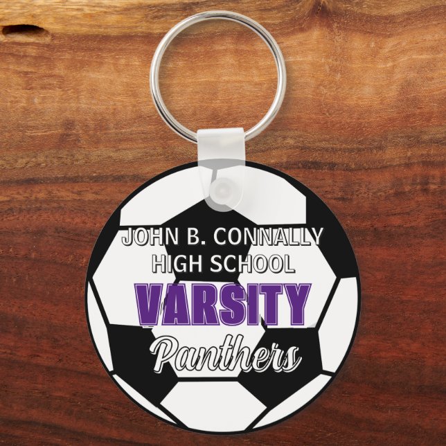 Purple Varsity Soccer Custom High School Key Ring (Front)