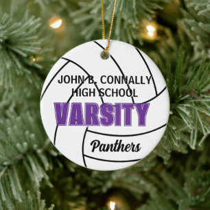 Purple Varsity Volleyball Photo Back Christmas Ceramic Ornament