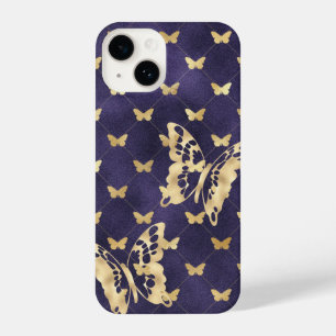 Purple Velvet Golden Butterflies iPhone 14 Cases