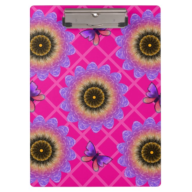 Purple Velvet Sunflower & Butterfly Pattern Clipboard (Front)