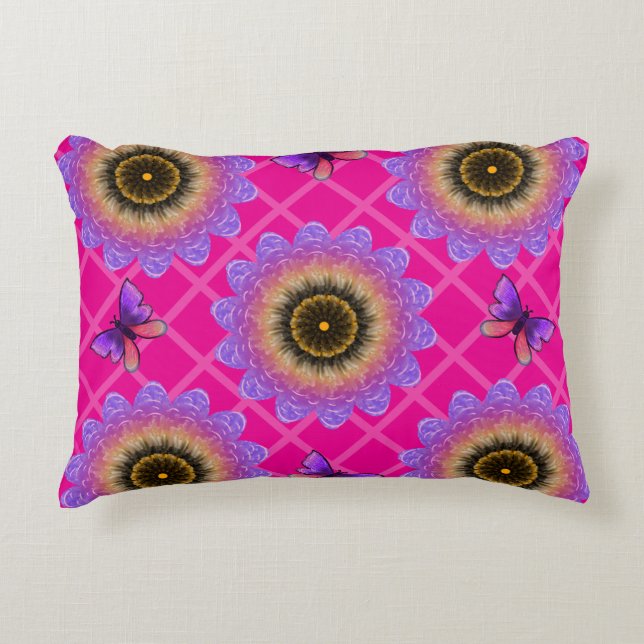Purple Velvet Sunflower & Butterfly Pattern Decorative Cushion (Front)