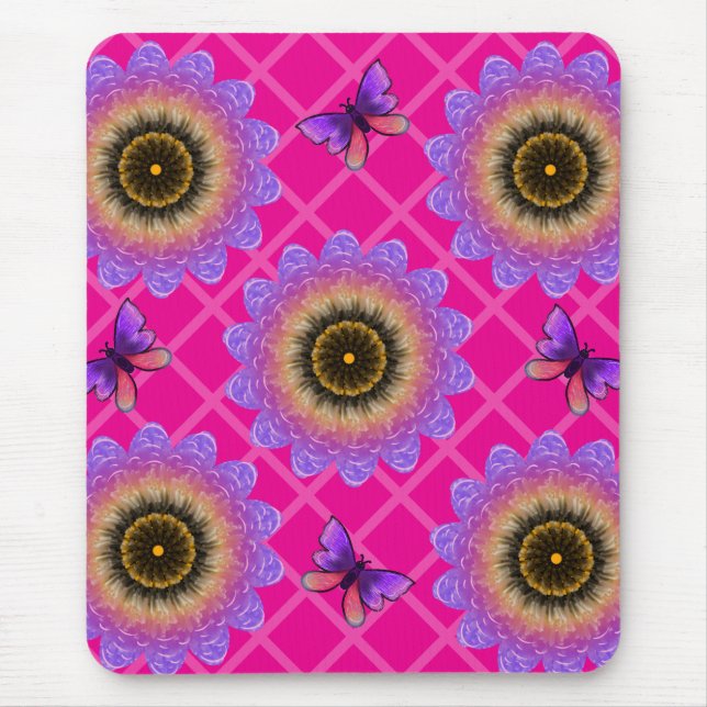 Purple Velvet Sunflower & Butterfly Pattern Mouse Pad (Front)