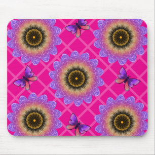 Purple Velvet Sunflower & Butterfly Pattern Mouse Pad