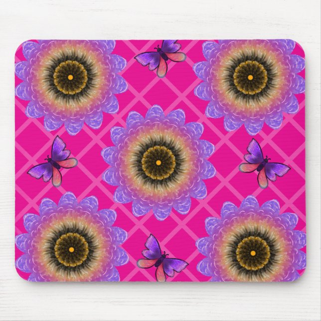 Purple Velvet Sunflower & Butterfly Pattern Mouse Pad (Front)