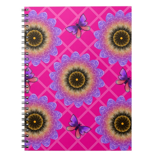 Purple Velvet Sunflower & Butterfly Pattern Notebook (Front)