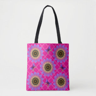 Purple Velvet Sunflower & Butterfly Pattern Tote Bag