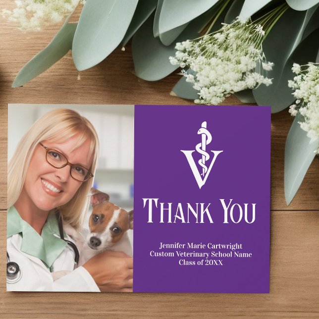 Purple Veterinarian Office Photo Customisable Thank You Card (Creator Uploaded)