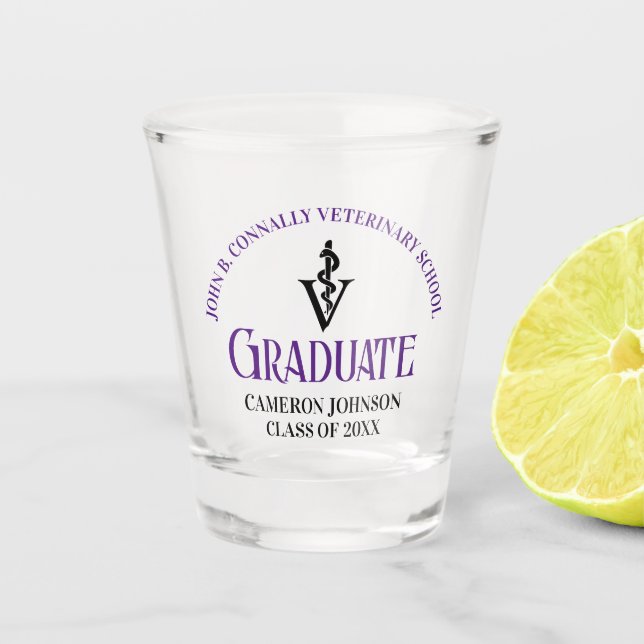 Purple Veterinary School Graduation Custom Shot Glass (Front)