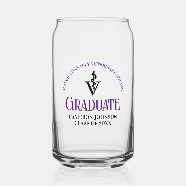 Purple Veterinary School Graduation Personalised Can Glass (Front)