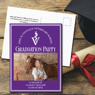 Purple Veterinary School Photo Graduation Party Invitation Postcard