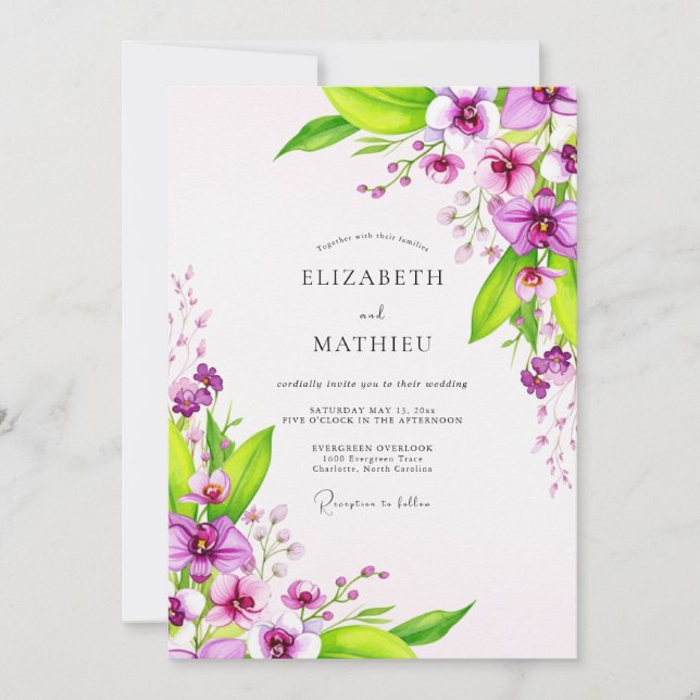 Purple Vibrant Tropical Wedding Invitation (Front)