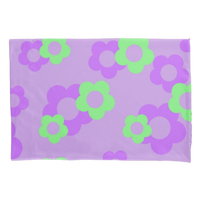 Purple Vibrant Y2K Wildflower Bold Retro Spring  Pillowcase (Front)