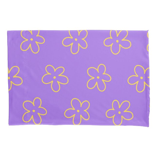 Purple Vibrant Y2K Wildflower Bold Retro Spring  Pillowcase (Front)