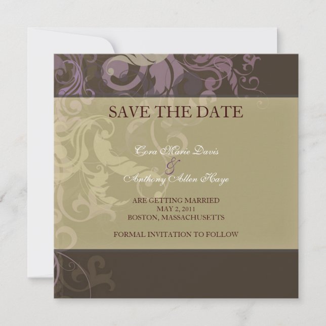 Purple victoria damask save the date (Front)