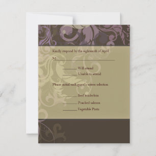 Purple Victoria Damask wedding RSVP Card