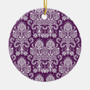 Purple Victorian Damask Ceramic Tree Decoration
