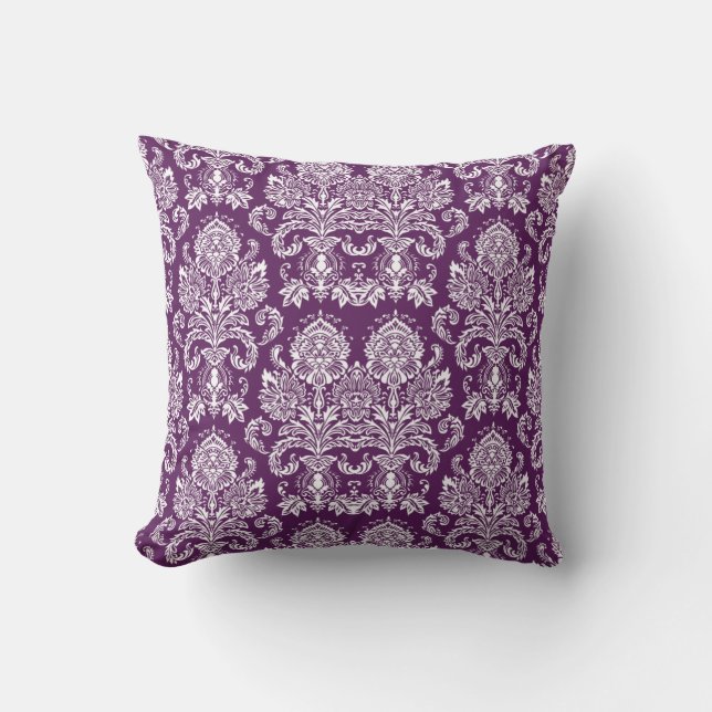 Purple Victorian Damask Cushion (Front)